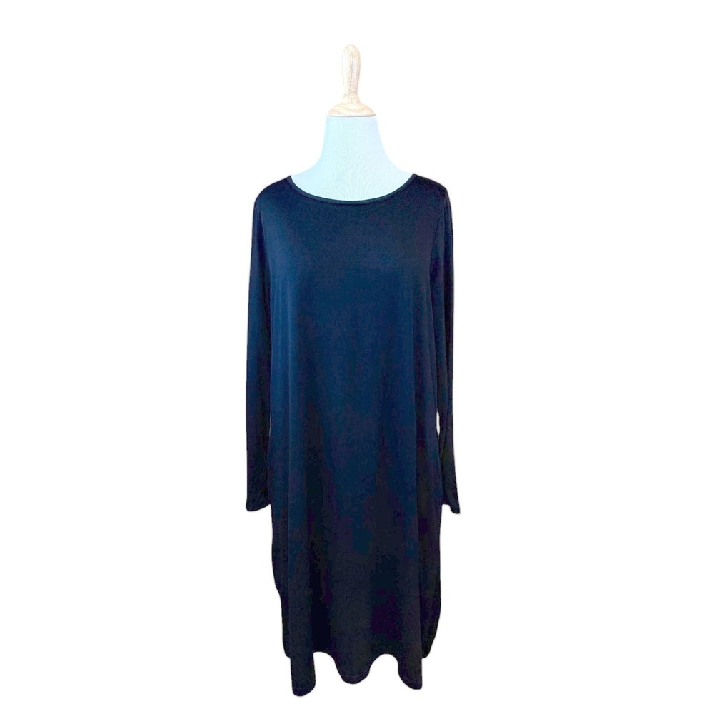 Black Wool & Rowena Swing Dress with Pockets Plus 1X